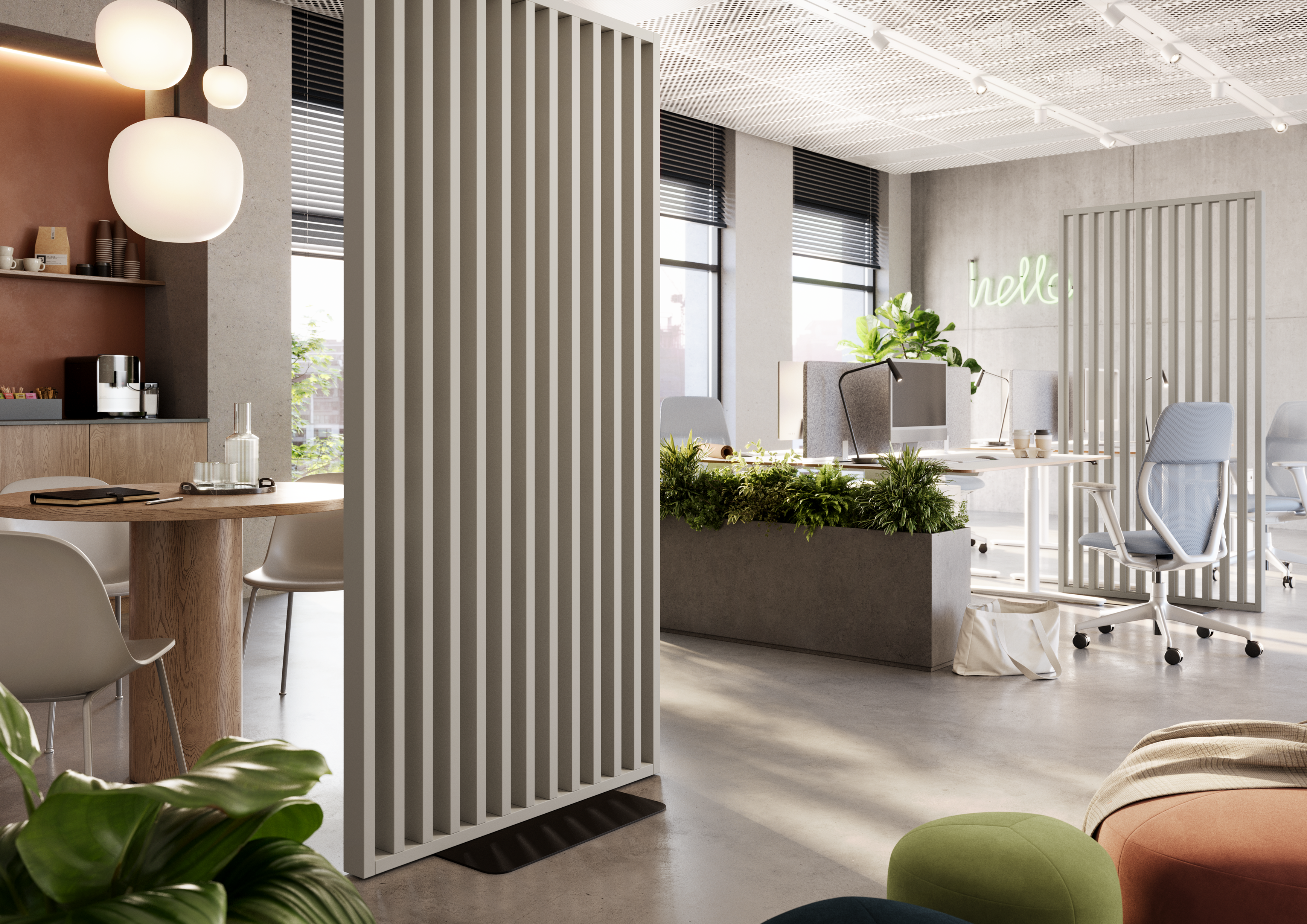 TRENNWÄNDE MIT BODENPLATTE - FERTIGSET - SANDBEIGE LAMELLEN3D